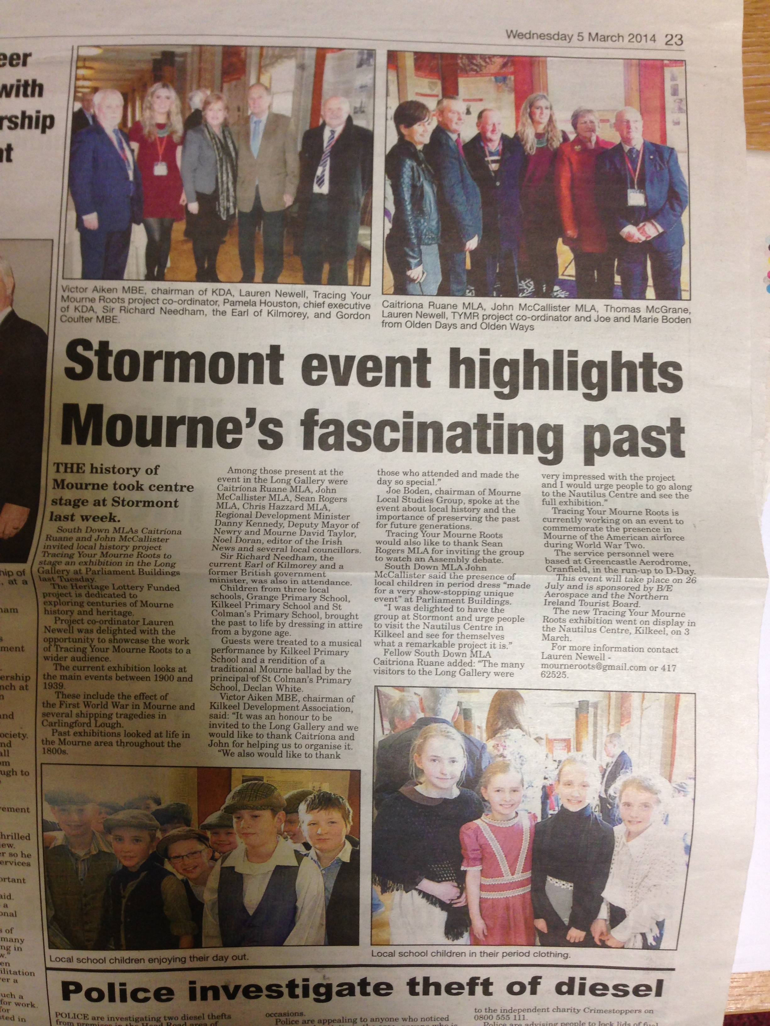 Press release in the Mourne Observer covering the Stormont event which was organised by Caitriona Ruane MLA and John McCallister MLA