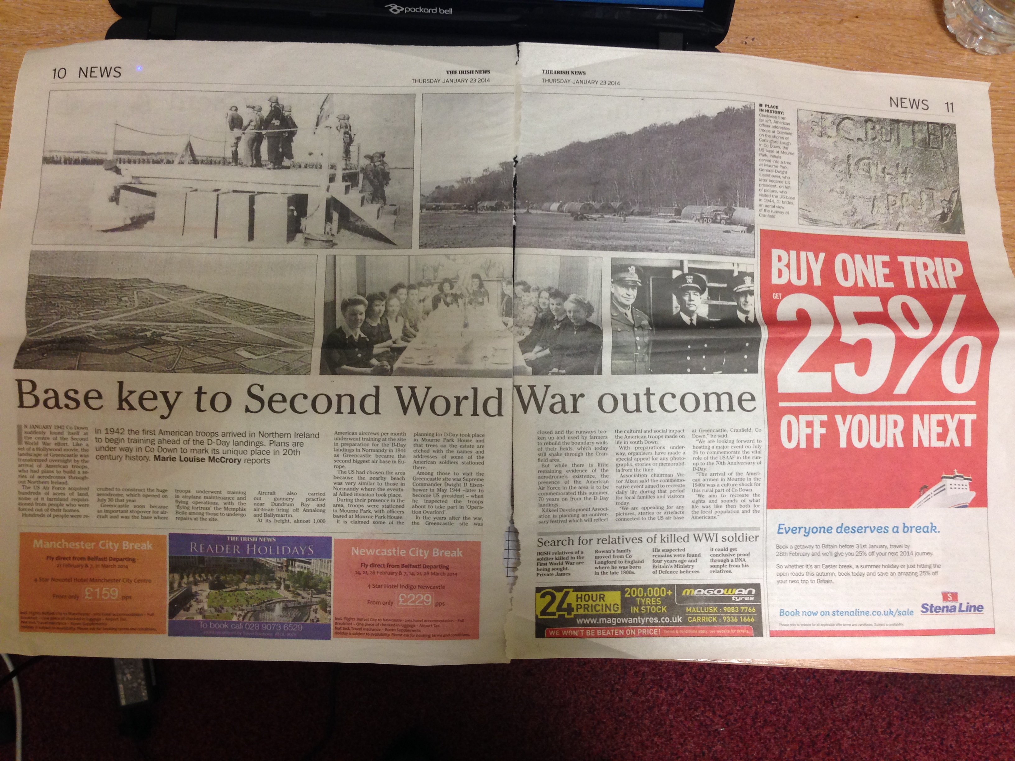 Spread in the Irish News about upcoming project and event based on the WW2 Aerodrome at Greencastle, Kilkeel